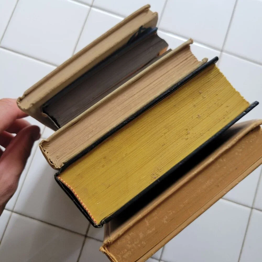 5 Black Beige Vintage Book Set Lot Staging Decor Retro Prop Shelf Mantle Centerp